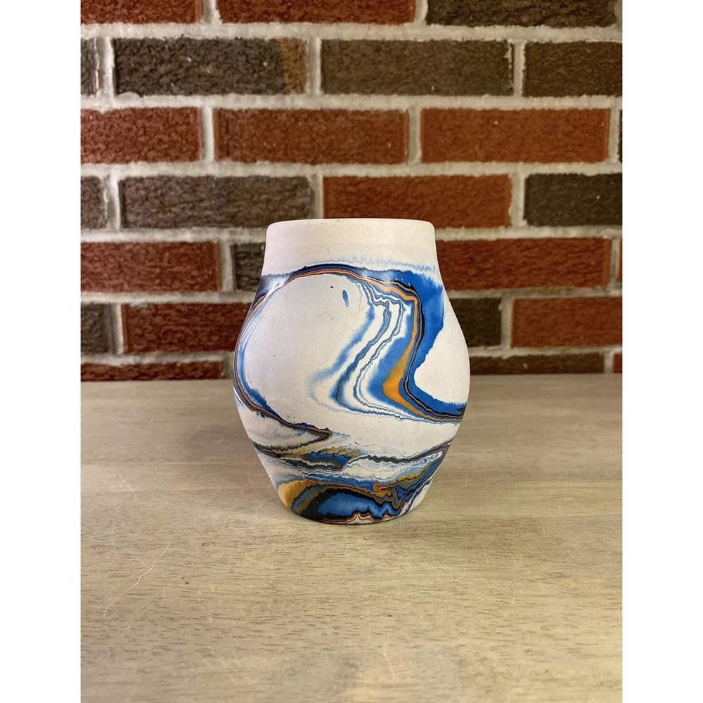 Nemadji Art Pottery‎ Vase Beige Blue Orange